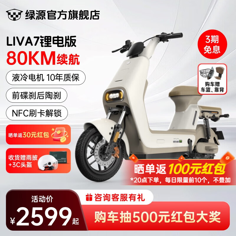 绿源（Luyuan）LIVA7豪华版新国标电动自行车 48V24Ah锂电 通勤代步轻便电动车 liva7锂电版 空间白