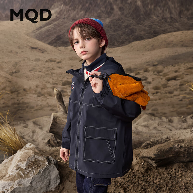 马骑顿（MQD）MQD男大童秋季户外露营百搭休闲工装风衣外套 藏青 120