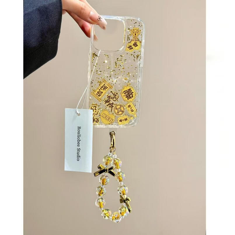 棒棒冰國(guó)風(fēng)金箔滴膠財(cái)神爺貓適用iPhone16手機(jī)殼蘋果16promax新款15/15pro全包13/14時(shí)尚14pm女12個(gè)性14p 財(cái)源滾滾-流沙金閃粉+金色 iPhone16pro