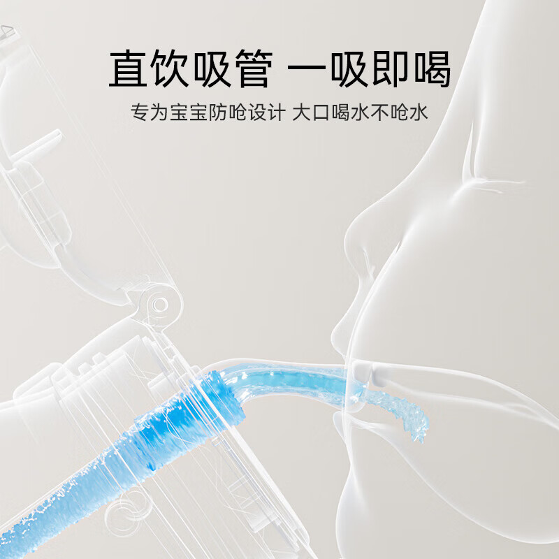 英氏(YEEHOO)儿童水杯PPSU吸管杯幼儿园1岁+背带水杯大容量夏天牛奶杯500ml
