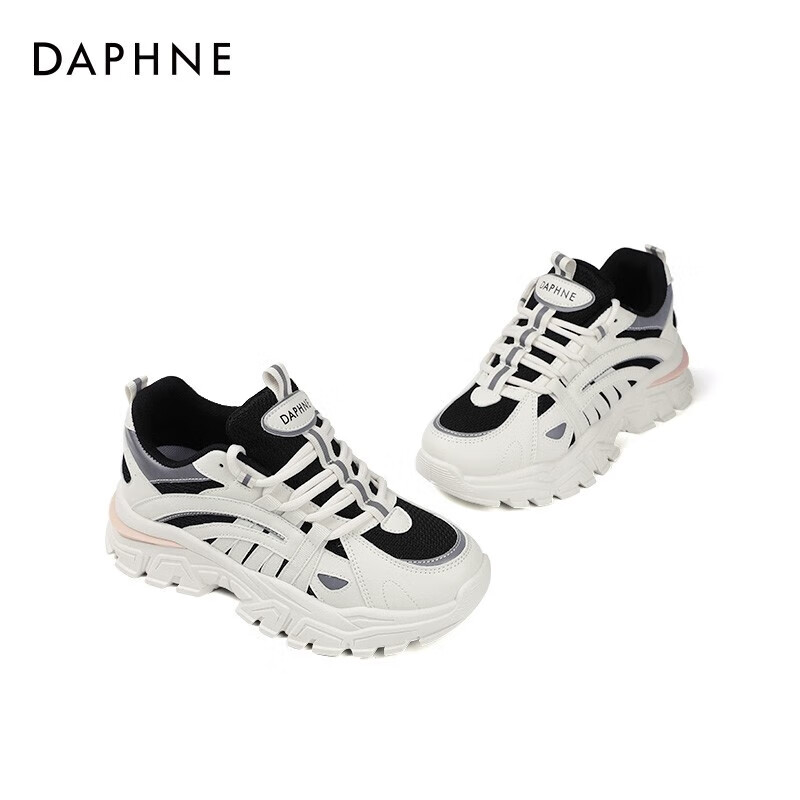 达芙妮（DAPHNE）女鞋增高小白鞋女透气鞋子女2021新款休闲运动鞋JL 米黑色 40