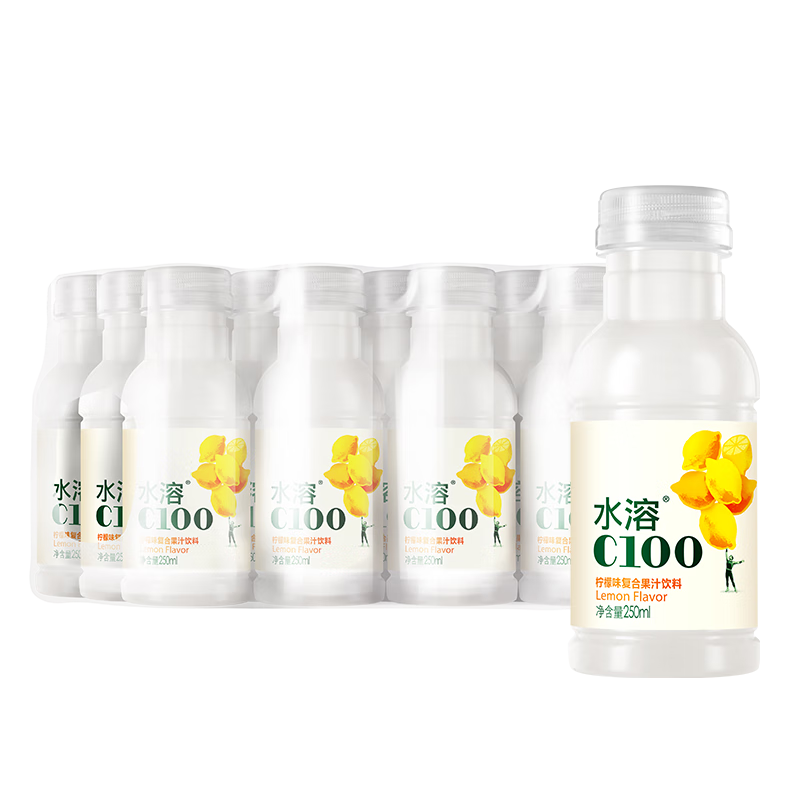 农夫山泉 水溶C100柠檬味复合果汁饮料250ml水溶饮料 250ml*6瓶*2（共12瓶）