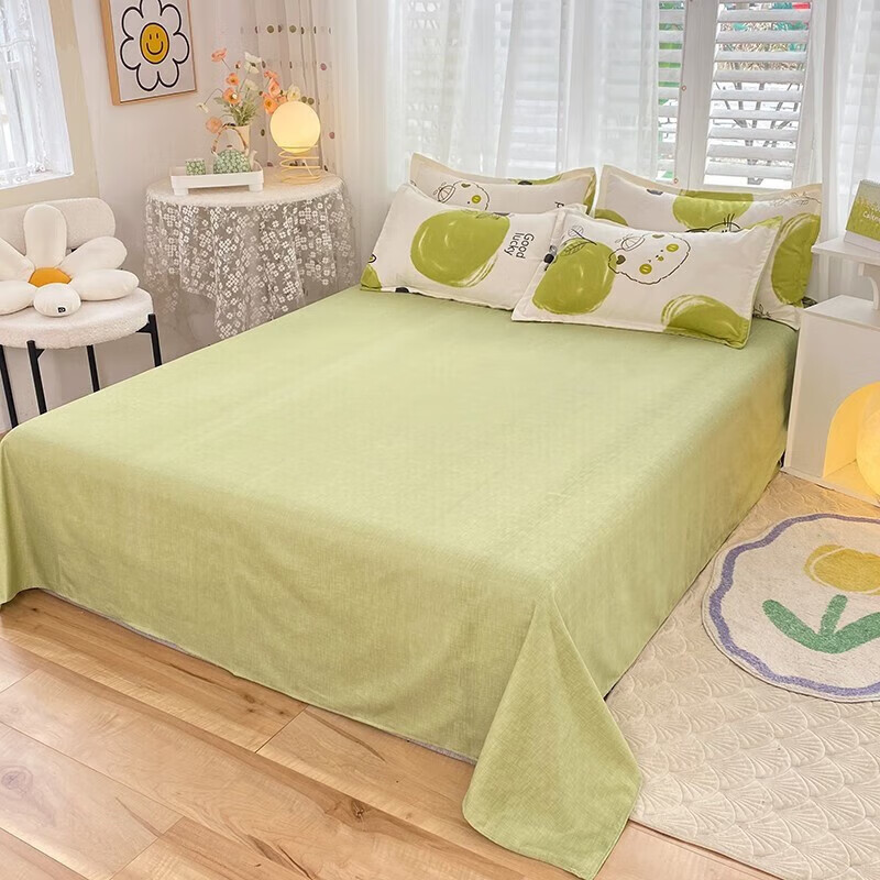 软贝 小清新四件套 透气亲肤 印花卡通简约田园套件被套床单床上用品 青苹果 床单款 2.0m四件套(被套200*230cm