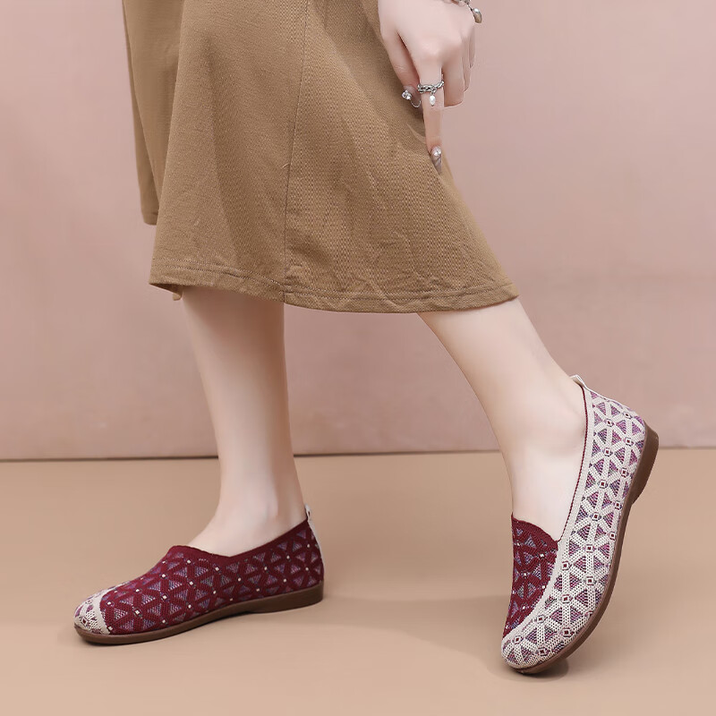 意迪森正宗老北京布鞋女春秋新款飞织鞋面透气不捂脚艾草鞋垫舒适减震款 灰色 35 (225mm)