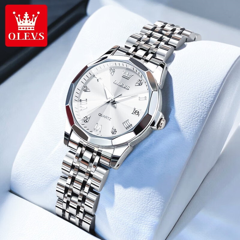 欧利时（OLEVS）瑞士认证手表女士简约气质女士手表简约小巧石英表镶钻时尚女表 【典藏版】钢带本白女表 免费刻字 终身质保