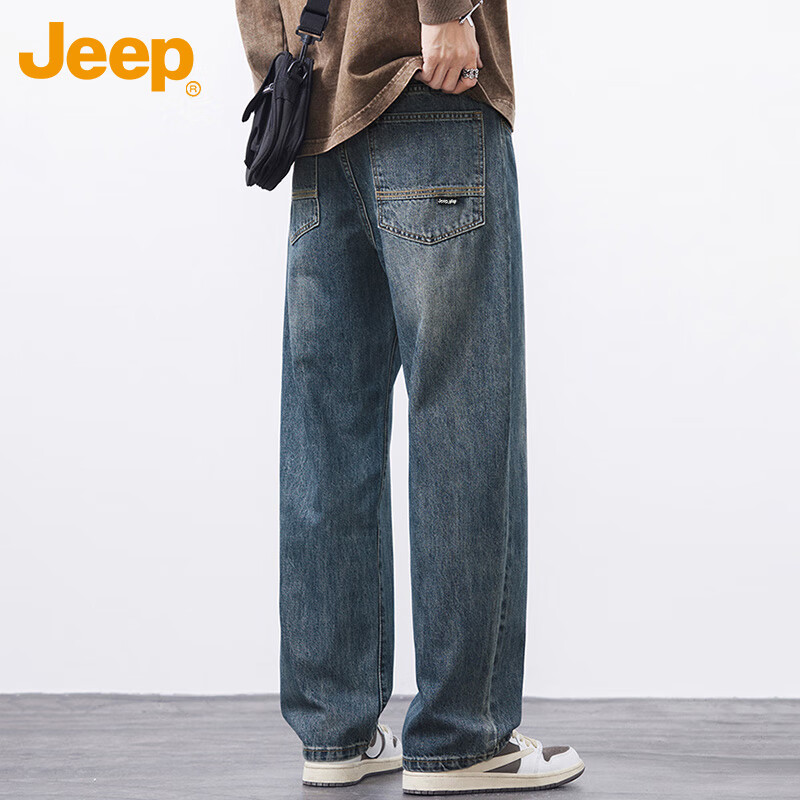吉普（JEEP）牛仔裤男夏季直筒宽松休闲裤子男士潮流百搭男裤 怀旧蓝 36