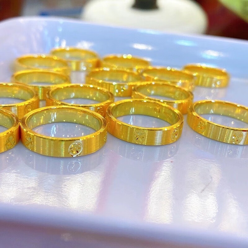轩玖越南沙金素圈戒指 黄金色米字车花钻纹时尚 米字钻纹戒指 6号美码(金店11-13号)