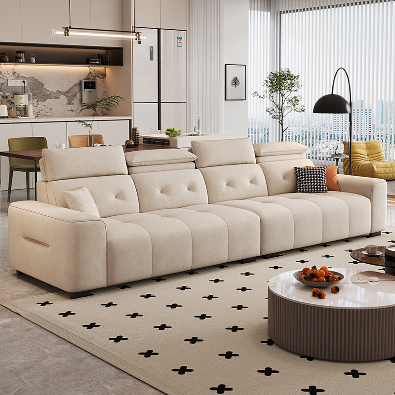 古迪琼斯 沙发 现代奶油风布艺沙发客厅小户型新款雪尼尔绒布沙发直排家具 2号色-亲肤雪尼尔绒布 3.2米-四人位+脚踏【乳胶版】