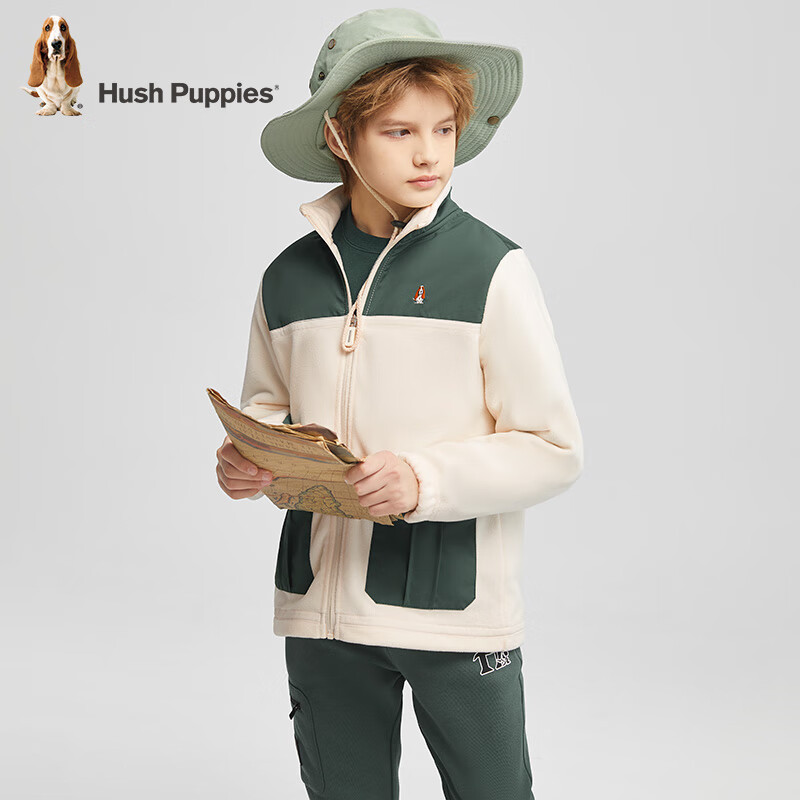 暇步士(Hush Puppies)【经典款】童装儿童男女童秋简约时尚拼色青春感针织外套 暗草绿 150