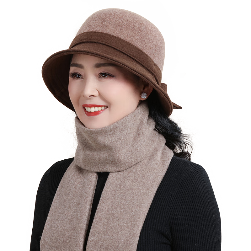 恒源祥中老年人帽子女士秋冬季優(yōu)雅氣質(zhì)禮帽送媽媽生日禮物 咖色