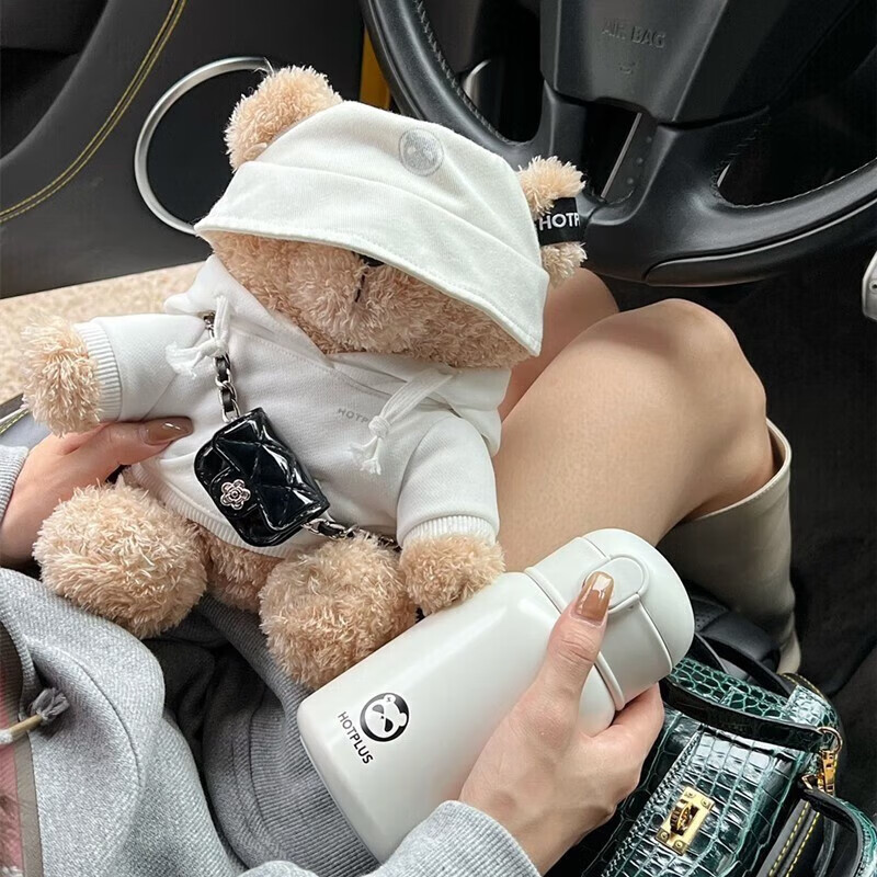 HOTPLUS哈品卫衣小熊保温杯女高颜值可爱带吸管学生网红水杯新年圣诞礼物 卫衣熊红色 450ml