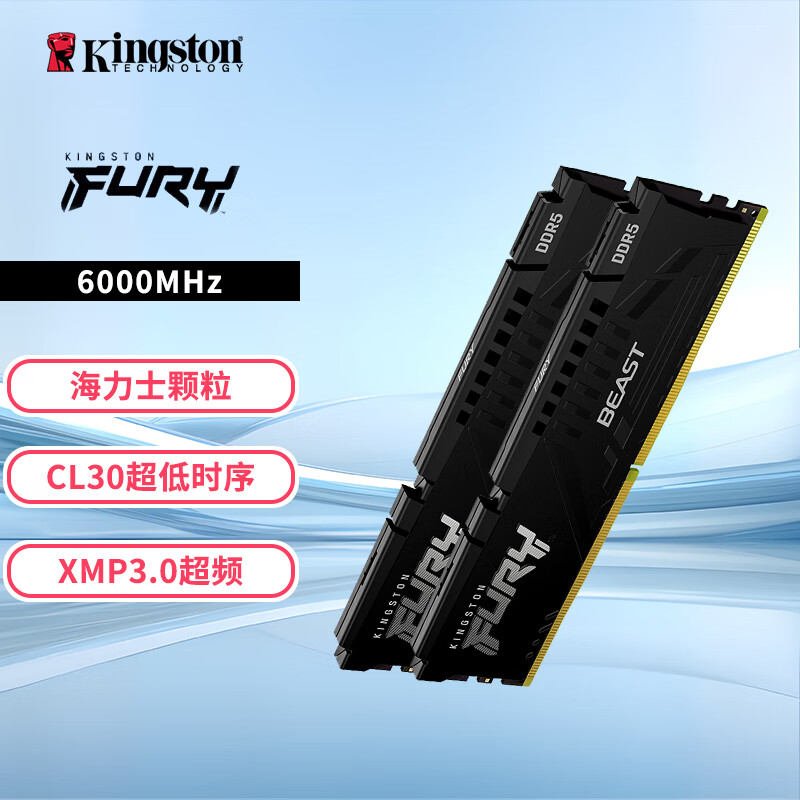 金士顿（Kingston） FURY台式机内存条 Beast野兽系列 DDR5 散热内存 电脑马甲条 单条 DDR5 6000频 超级野兽 C30 16GB 2条