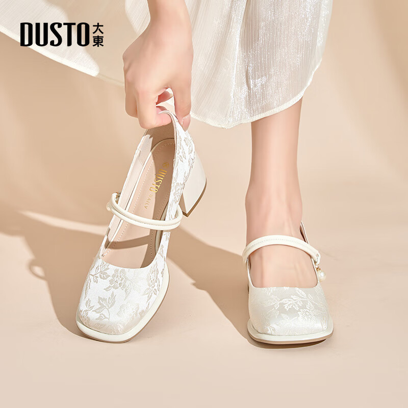 大東新中式瑪麗珍鞋2024春季新款優(yōu)雅粗高跟一字扣單鞋女鞋0072