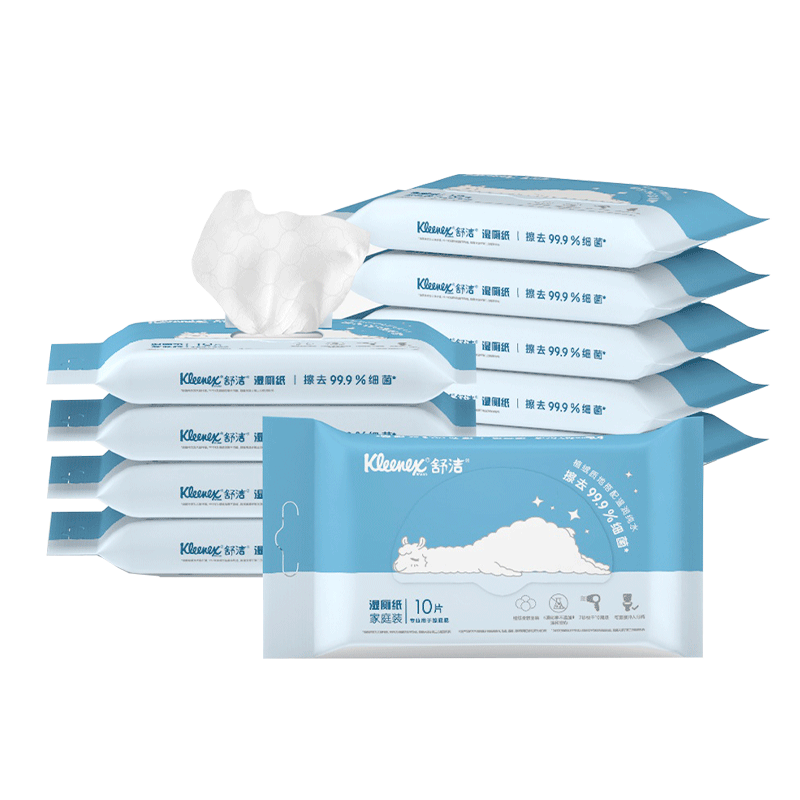舒潔（Kleenex）濕廁紙10抽*10包濕廁紙便攜濕紙巾廁紙濕廁紙小包潔廁濕巾