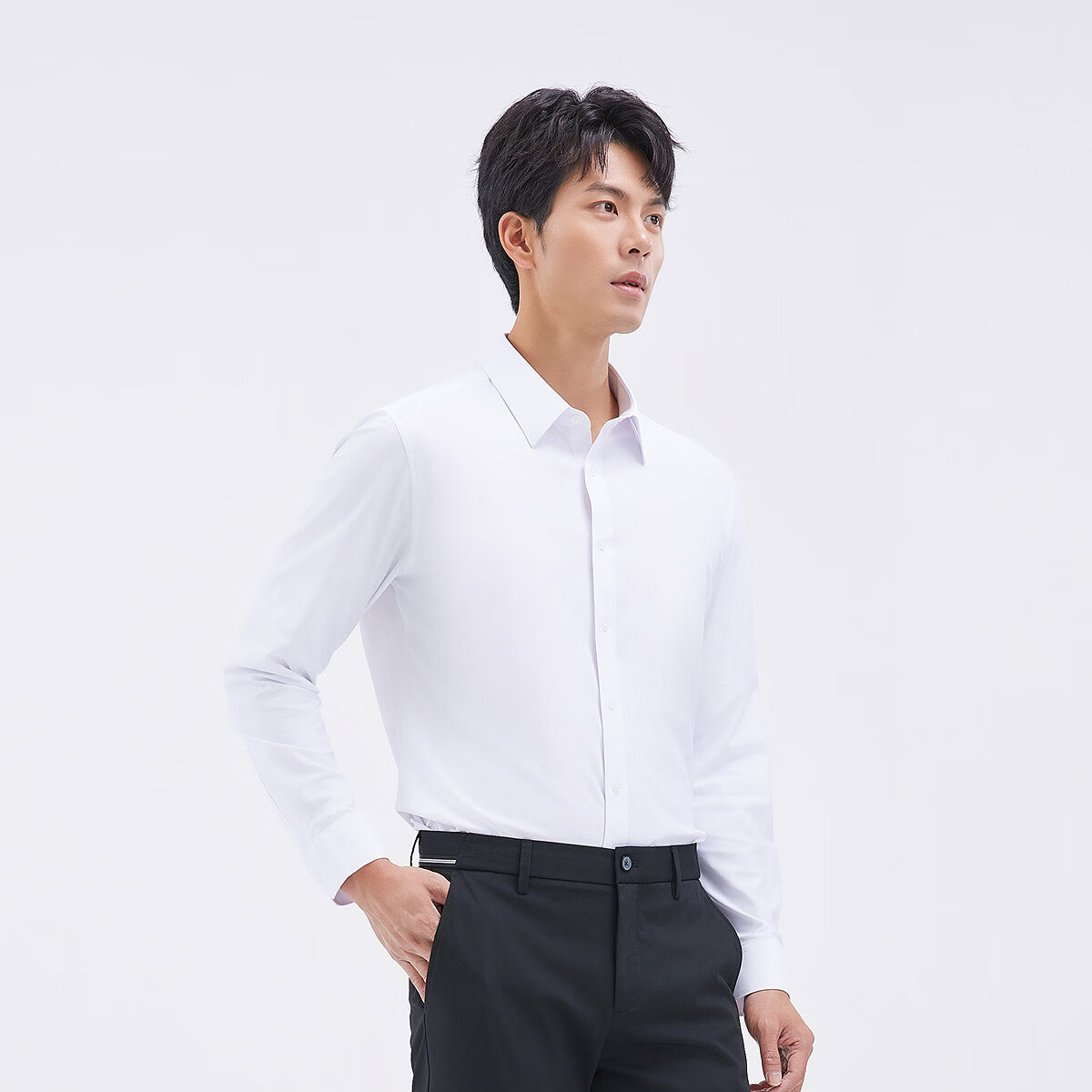 莱克斯顿【商场同款】男装春季纯色衬衫男长袖衬衣商务休闲上衣男 本白 XL