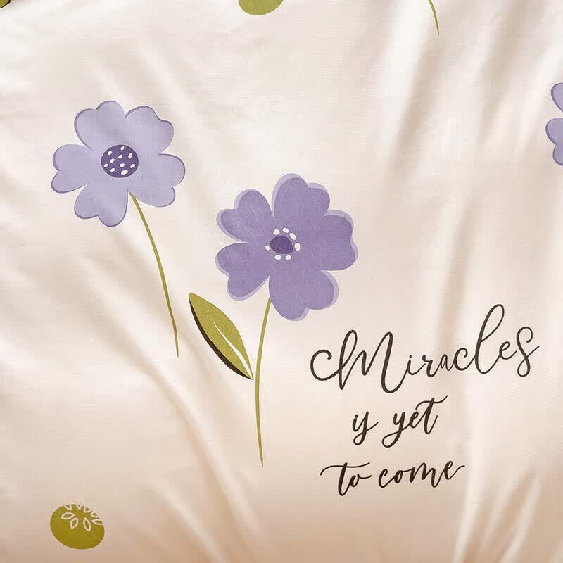 软贝 小清新四件套 透气亲肤 印花卡通简约田园套件被套床单床上用品 春晓-紫 床单款 1.2m三件套(被套150*200cm