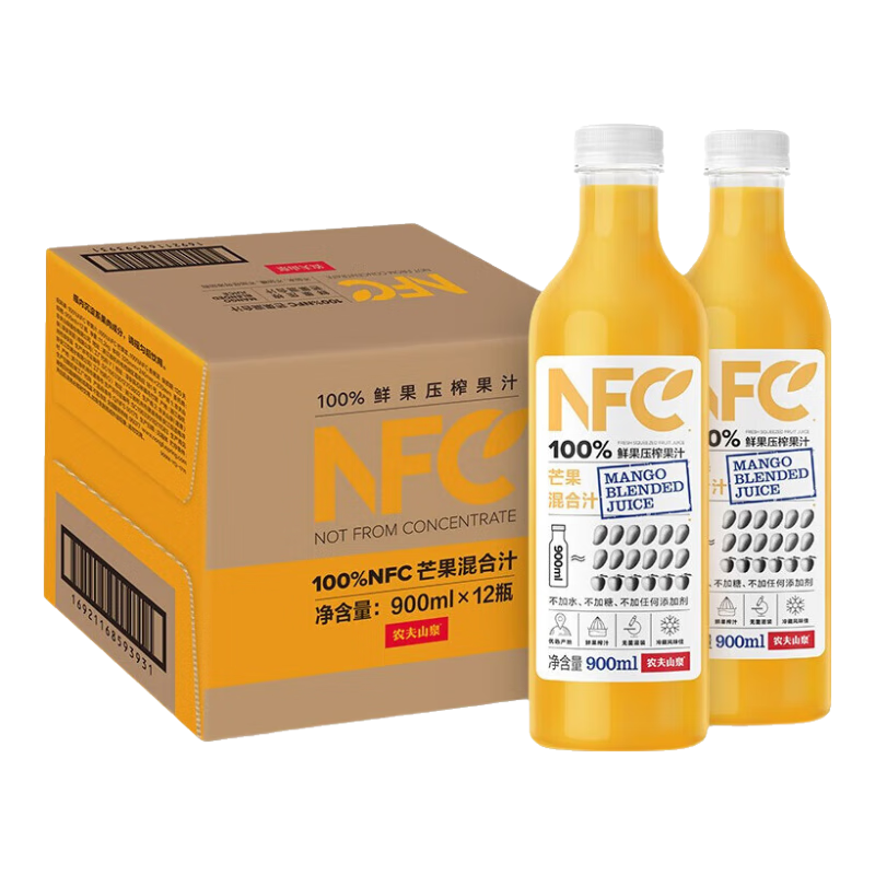 農夫山泉nfc常溫果汁 非濃縮還原果汁 飲料 鮮榨果汁  禮盒送禮 芒果混合汁900ml*12瓶
