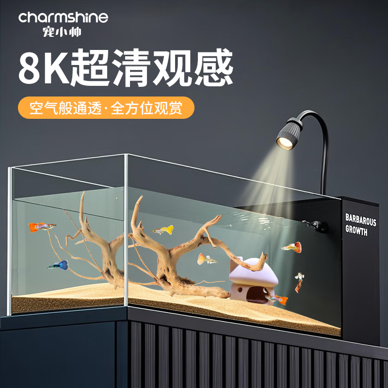 宠小帅超白鱼缸桌面玻璃缸侧滤鱼缸水族箱生态龟缸过滤制氧一体机溪流缸 静谧雪山原生缸【大号】