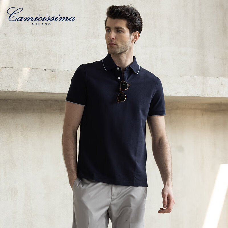 恺米切（CAMICISSIMA）明星同款男士休闲POLO衫陈龙同款6色选 藏青 均码 48 L(175/96A)
