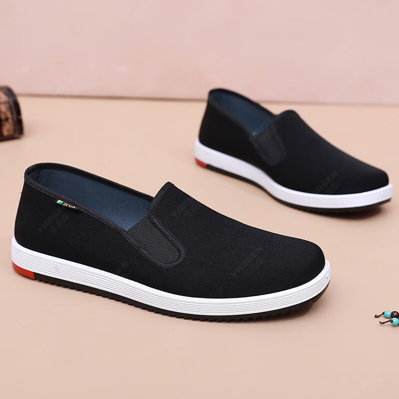 意迪森传统老北京布鞋千层底一脚蹬透气防滑耐磨软底男士平底舒适黑布鞋 黑色 38 (240mm)