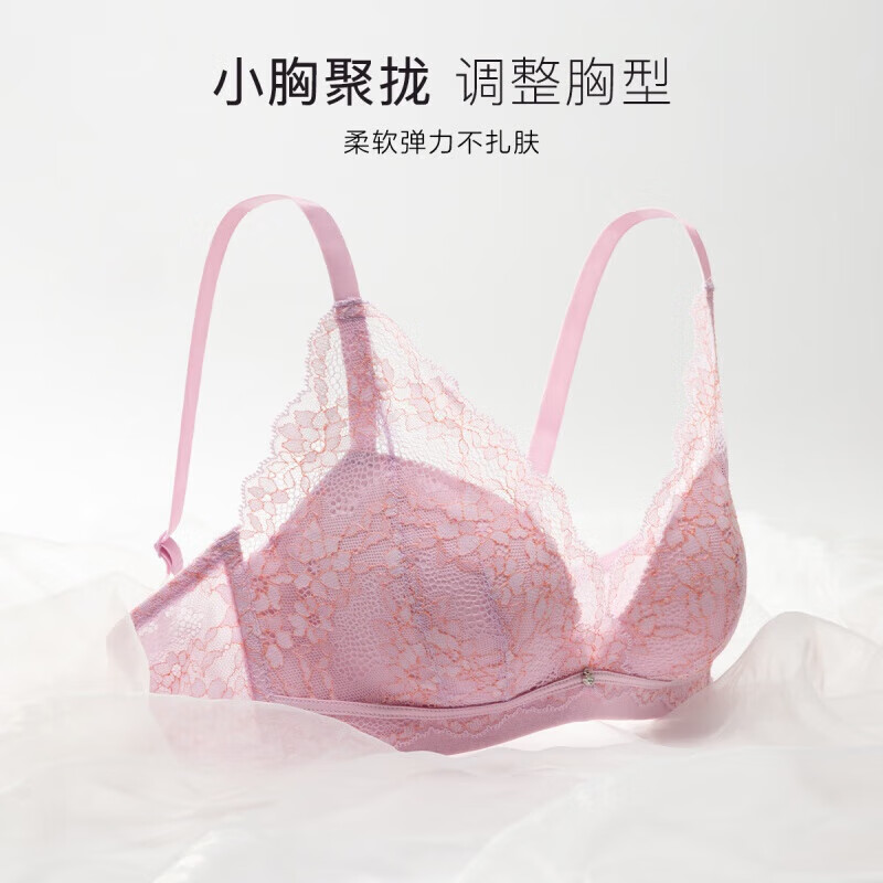 欧迪芬(Ordifen)内衣女性感深V樱花蕾丝无钢圈小胸聚拢文胸侧收副乳送女友 纯莼紫 XB2103/XB2104 75B