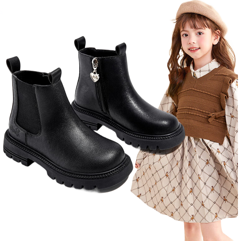 百亿补贴：芭比童鞋女童冬季加绒短筒靴子百搭马丁靴切尔西皮靴DA6673黑色31码 148.8元