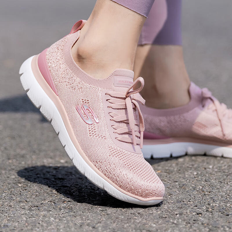 斯凯奇（Skechers）女鞋夏季2025新款一脚蹬穿脱软底网面运动鞋轻便休闲妈妈鞋老人鞋 150122-ROS /玫瑰