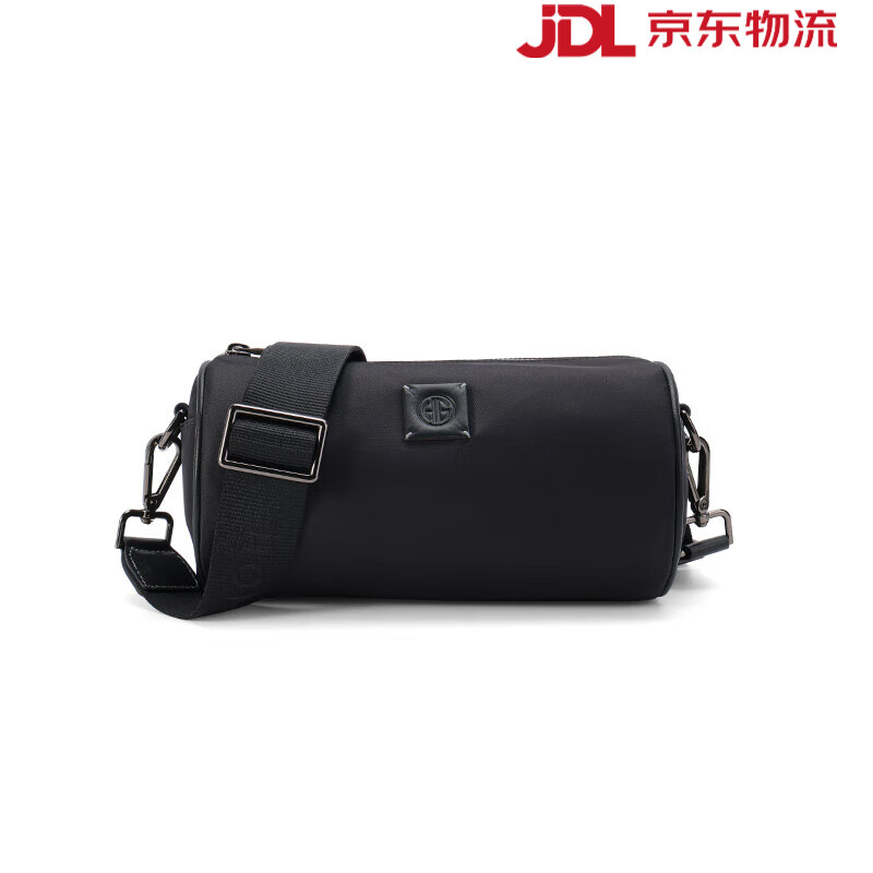 紅谷（HONGU）新款二合一男女通用單肩斜挎潮流圓筒包 漆黑