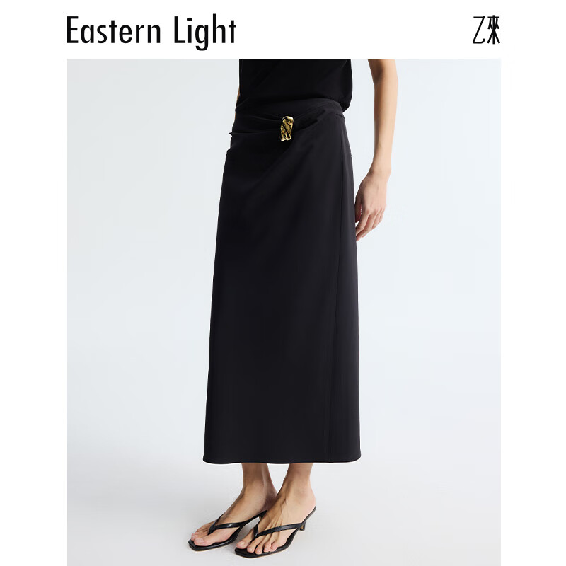 乙来(EASTERN LIGHT)【高品质全消光纱线面料】直筒H型半身裙女装夏季新款高级感裙子 优雅黑 L