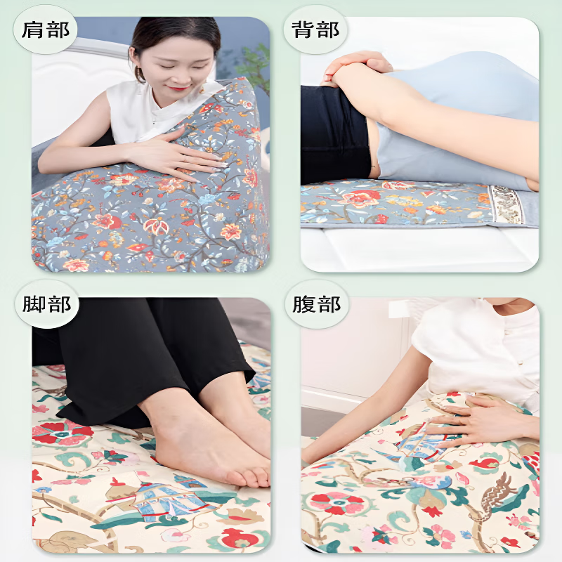 LUCYLEE日本电加热艾灸毯艾草热敷毯艾绒电热毯家用全身可盖可躺艾灸垫 灰色碎花款(150X60cm)