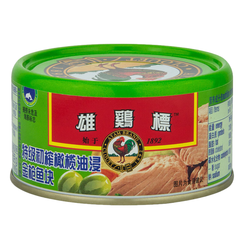 雄雞標泰國原裝進口特級初榨橄欖油浸金槍魚塊 即食魚罐頭150g*6
