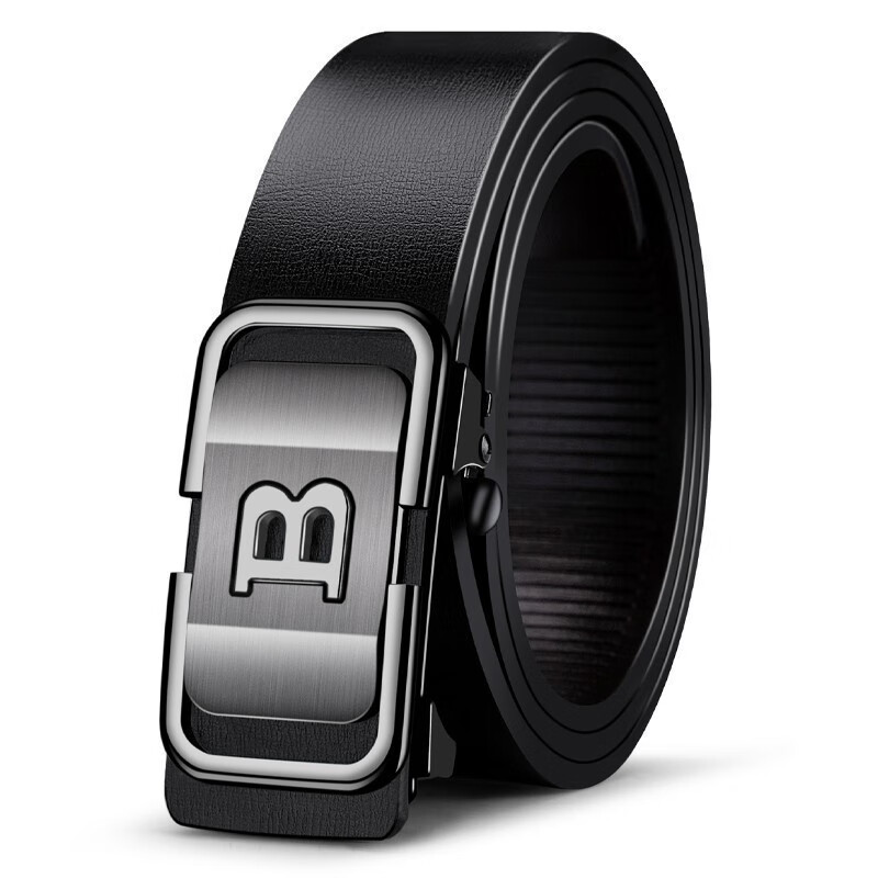 【优选百货】皮带男士腰带中青年无牙自动扣仿PU皮休闲百搭简约批 无牙自动扣-枪色B字 120cm