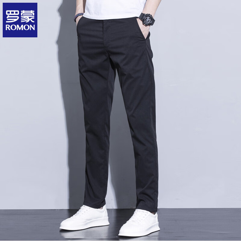 罗蒙（ROMON）男士休闲裤直筒修身春夏季新款商务休闲中青男裤百搭长裤子男 黑色 29