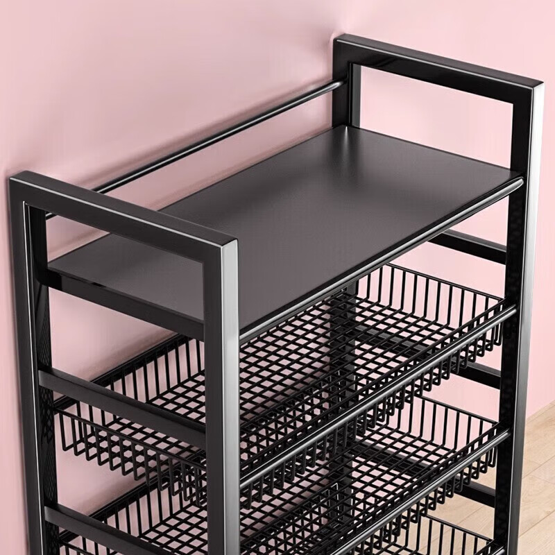 邦林纳厨房置物架子多层落地可移动小推车蔬菜收纳架家用多功能用具大全 60长3网1板【加厚款】送挂盒