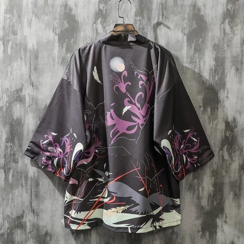 GPQSWQ古風(fēng)道袍七分袖中國風(fēng)漢元素男裝開衫和服冰絲襯衣夏季防曬衣 三千鴉殺黑 XS 收藏商品+關(guān)注店鋪=優(yōu)先發(fā)貨