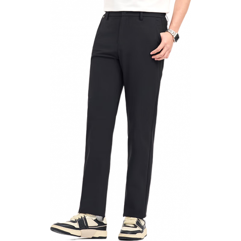 九牧王（JOEONE）【透汽 免燙】輕松褲lite2.0休閑褲2025秋季彈力舒適男褲子 修身版+黑色+TB1EX10B212 33 碼175/84A(2.55)尺85cm