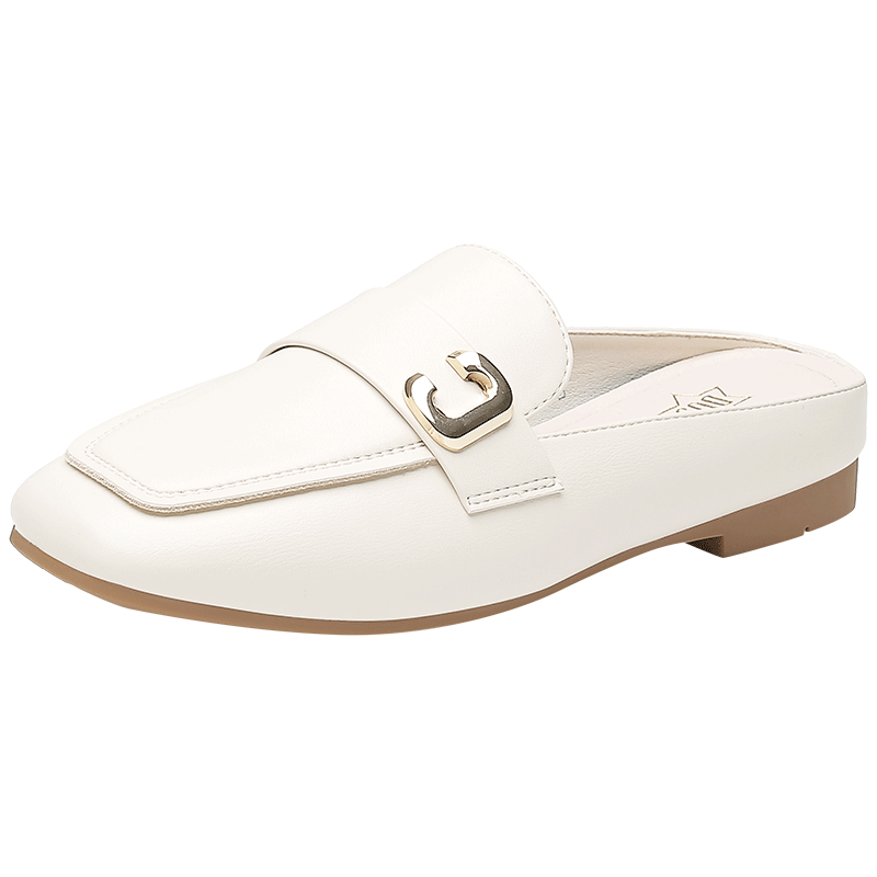 大東穆勒鞋女鞋2025春夏季新款優(yōu)雅方跟低跟套腳飾扣X0211 米色 37