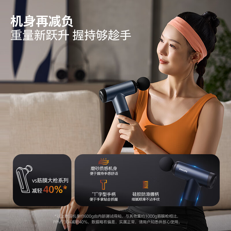 飞利浦（PHILIPS）筋膜枪按摩器 专业级全身肌肉放松按摩仪 运动家用健身肩颈腰腿经筋颈膜枪生日礼物送男女友父母 标配（轻量机身+强芯加强）