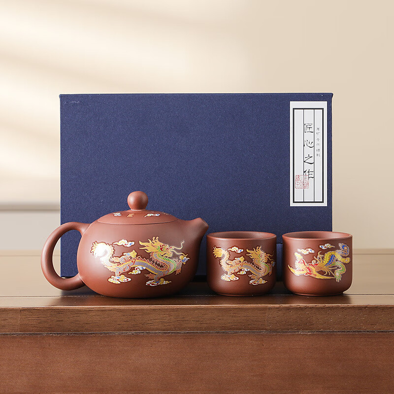 印话紫砂壶茶具套装凤鸣壶原矿半手工龙凤西施壶遇热变色茶壶泡茶壶 龙凤变色朱泥凤鸣壶-1壶2杯