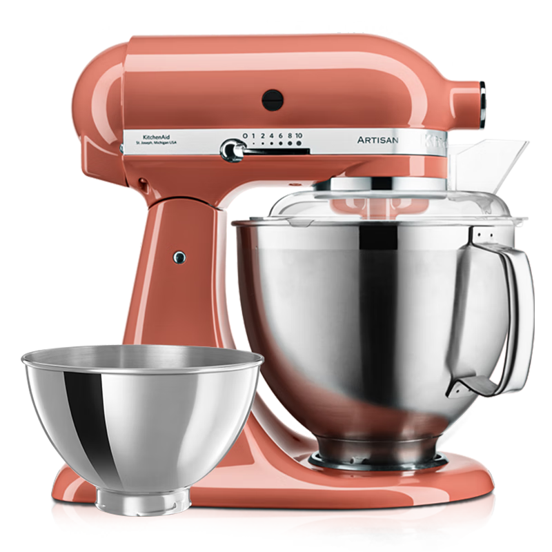 KitchenAid(凱膳怡)【政府補貼】廚師機家用進口5QT雙碗和面揉面一體機多功能攪拌機 珊瑚橙 5KSM165PSCPH