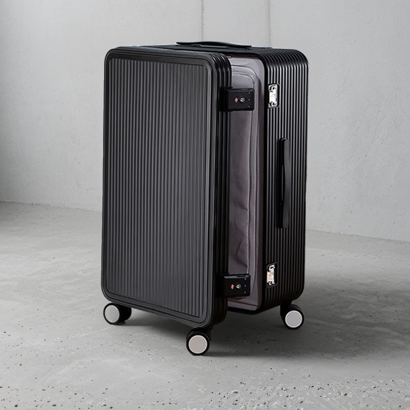 USHOW  TRAVEL日本工艺金属拉杆箱旅行箱箱子男女硬箱金属箱密码箱前开口行李箱 黑色侧开基础版-卡扣 20英寸