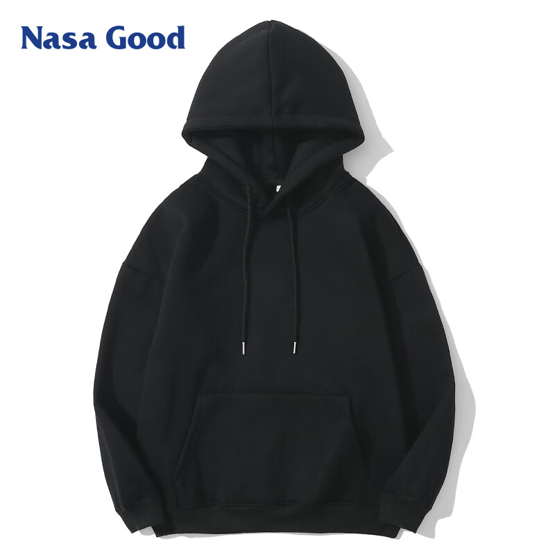 NASA GOOD连帽卫衣男秋季潮流时尚棉质舒适百搭运动休闲男装打底衫 黑M
