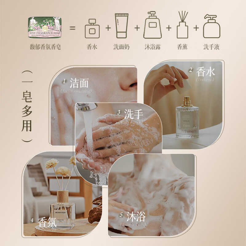 馥郁紫郁香氛精油香皂沐浴洁面洗澡洗头洗脸洗发持久留香 【每天都有新‘体香’】六款各一