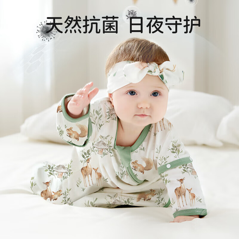 欧孕(OUYUN)婴儿睡袋夏季纱布款一体式防惊跳睡袋0-6个月宝宝防踢被竹棉透气 花语萌兔 前四后二 75码【适合身高65-80cm】