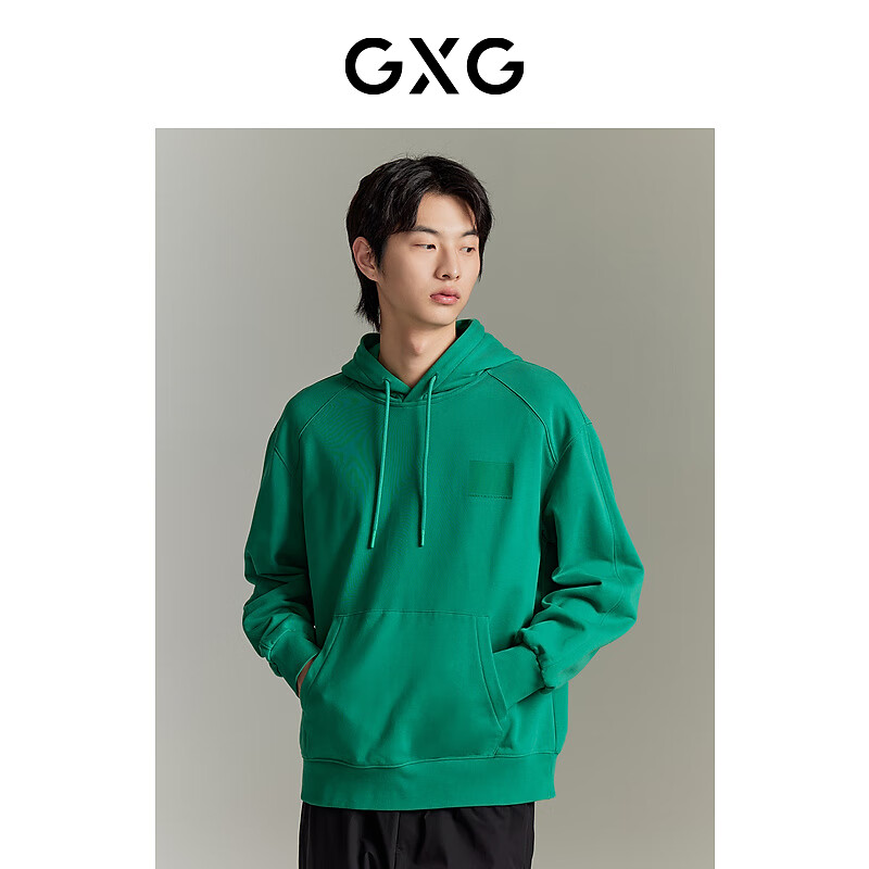 GXG男装  双色立体印花中廓潮流连帽卫衣 GEX13114133 绿色 XL