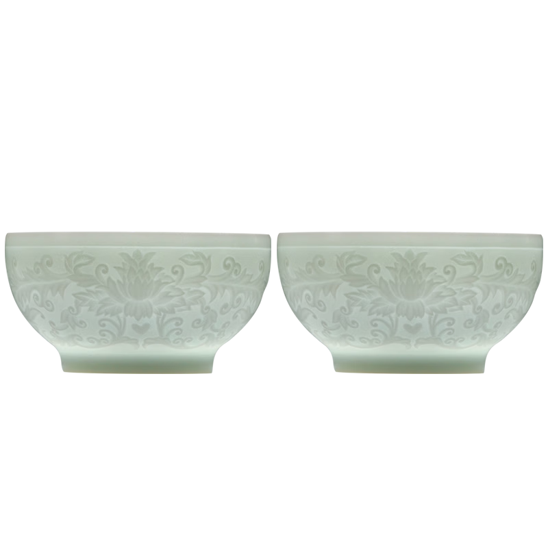 景德鎮(jdz)陶瓷茶杯影青雕刻主人杯家用辦公茶具高檔國慶中秋福利花開(kāi)富貴