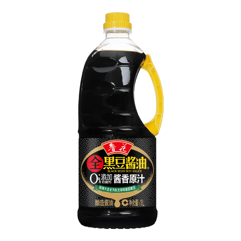 魯花全黑豆自然鮮金標(biāo)紅燒醬油生抽老抽味極鮮0添加無防腐劑品質(zhì)醬油 黑豆醬油 醬香原汁1L