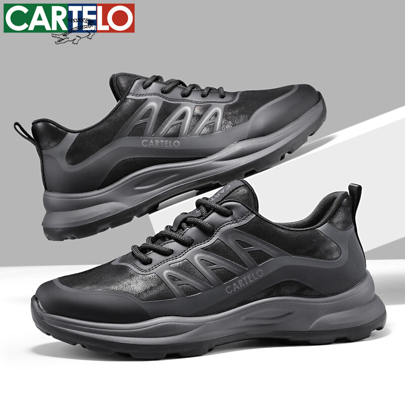 卡帝乐鳄鱼男鞋秋冬季新款男士休闲皮鞋时尚运动休闲鞋百搭舒适旅游鞋子 黑色 5702 39