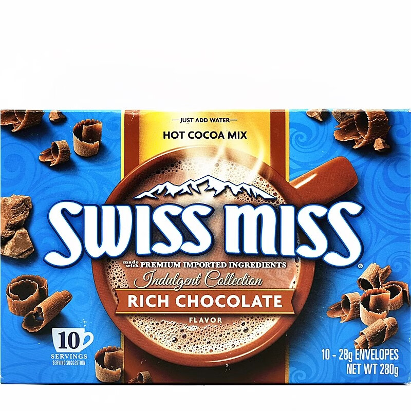 美怡可美国进口Swiss Miss瑞士小姐热可可巧克力冲饮速溶饮料超甜独立包 特浓巧克力283g（到期26年3月）