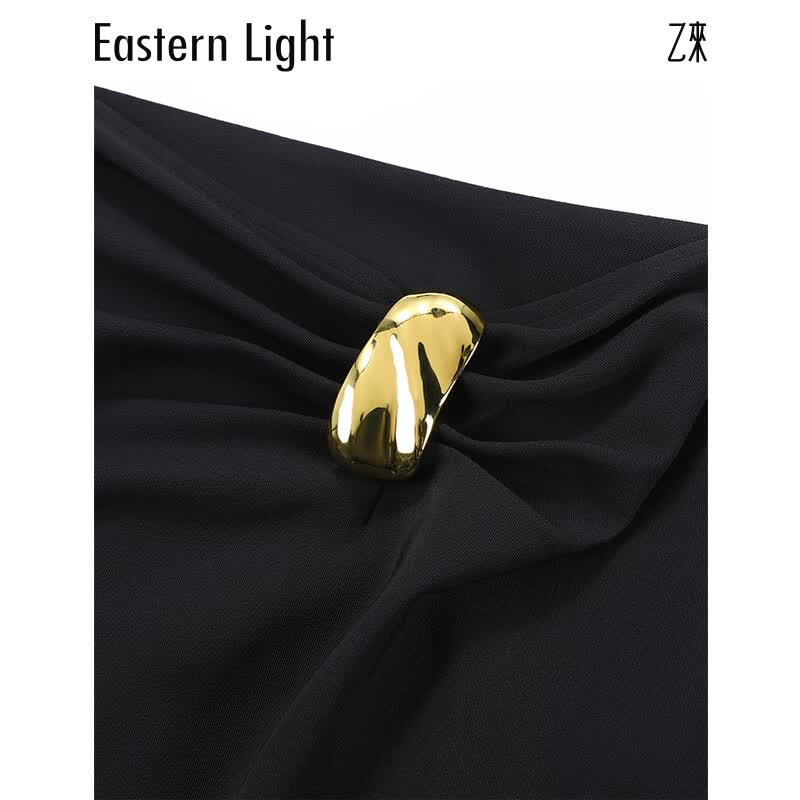 乙来(EASTERN LIGHT)【高品质全消光纱线面料】直筒H型半身裙女装夏季新款高级感裙子 优雅黑 L